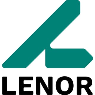 Lenor logo featuring a teal geometric design with the word Lenor in black text below
