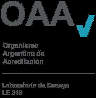 OAA accreditation logo with checkmark, Spanish text for Argentine Accreditation Organization and Test Laboratory LE 312
